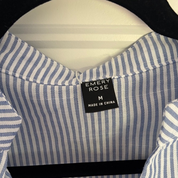 EMERY ROSE Blue & White Striped V-Neck Ruffle Sleeve Women's Blouse - Picture 4 of 9